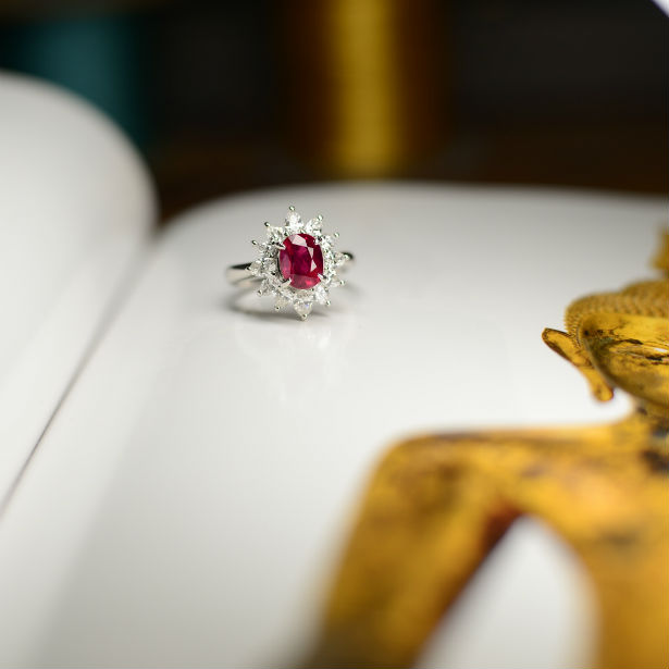 Rose gold ruby and 2024 diamond ring