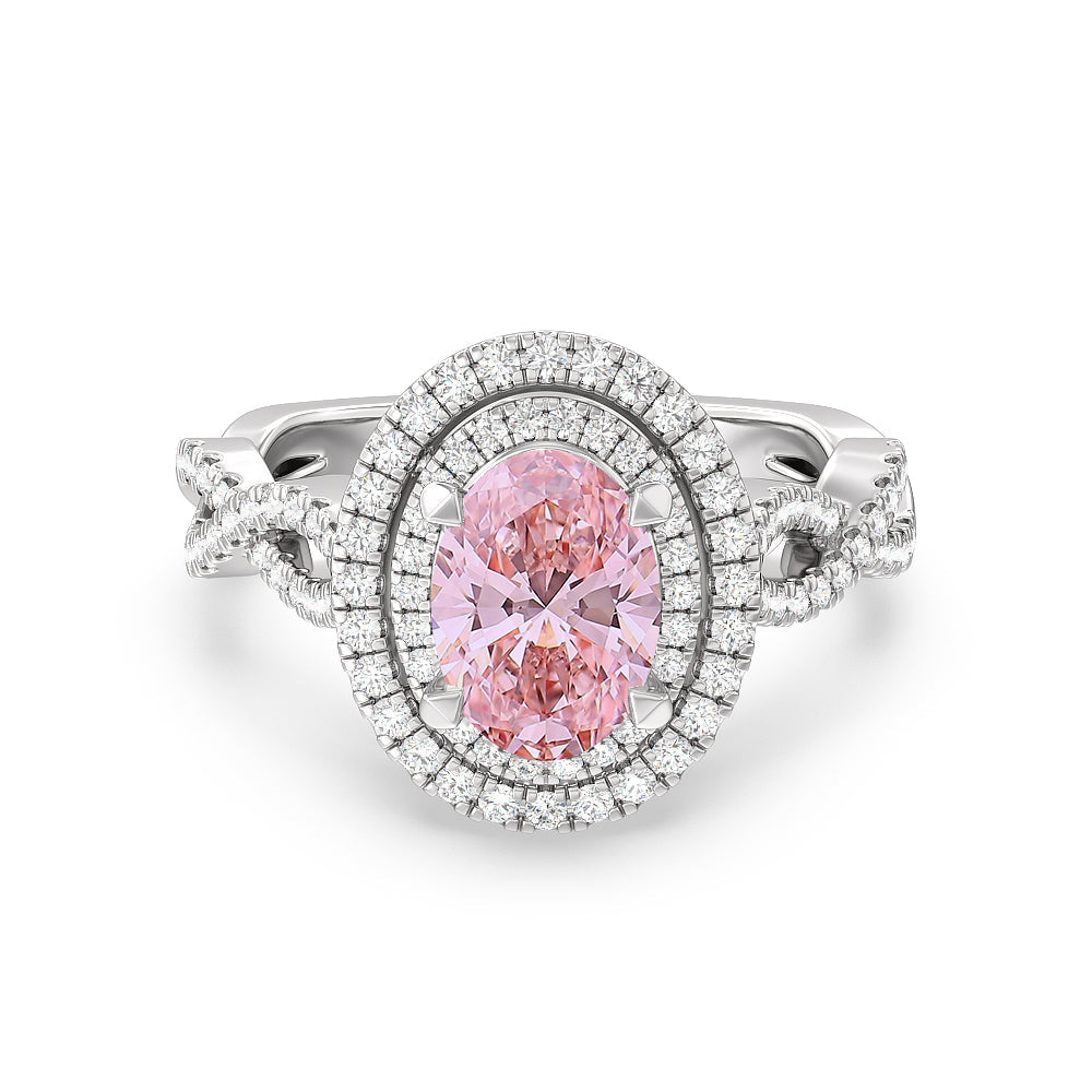 Lafonn Double-Halo Engagement Ring PINK RINGS Size 5 Platinum 2.48