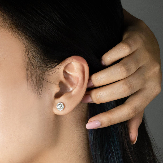 Elegant Halo Rose Gold Round Cut Women's Stud Earrings