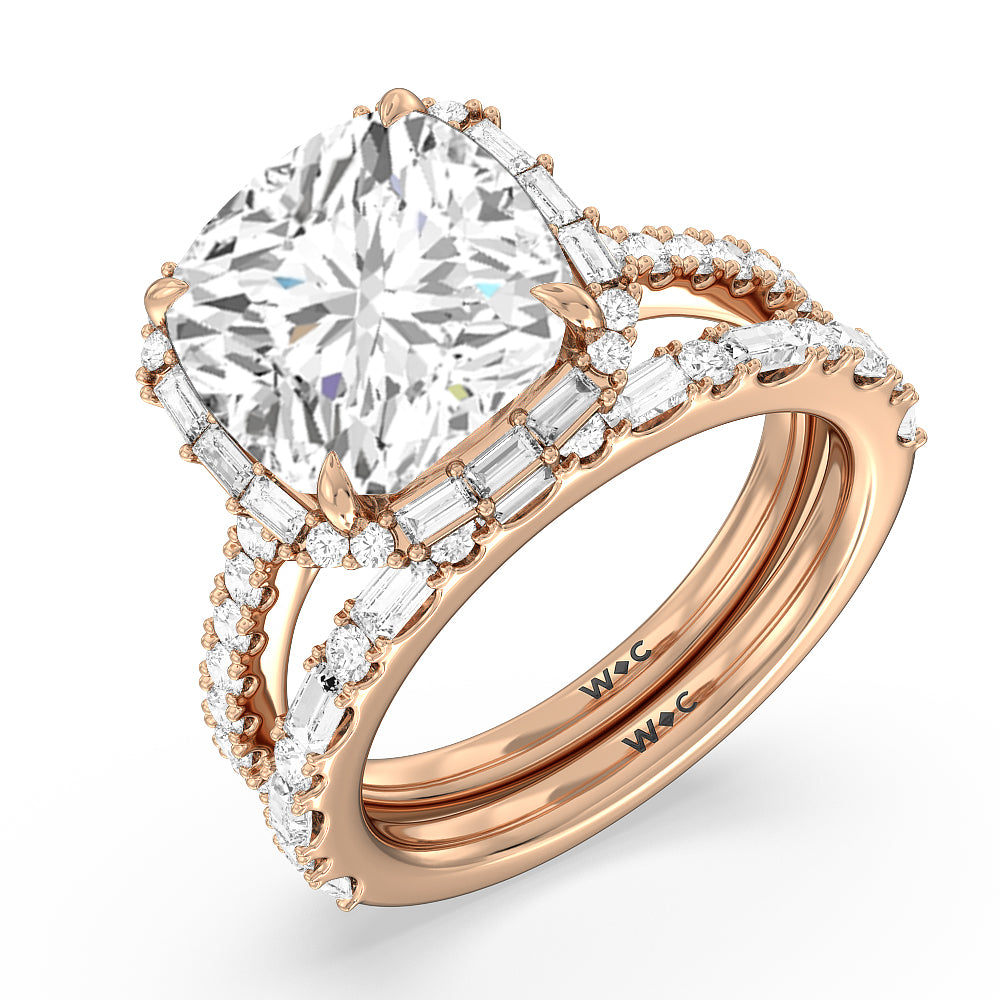 Elegance Baguette Halo Pave Engagement Ring – With Clarity