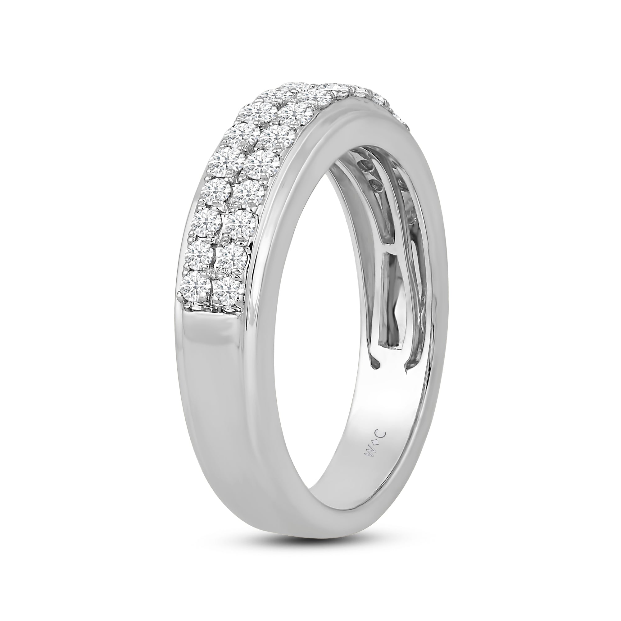 Domed 2-Row Pave-Set Diamond Wedding Band Anniversary Ring