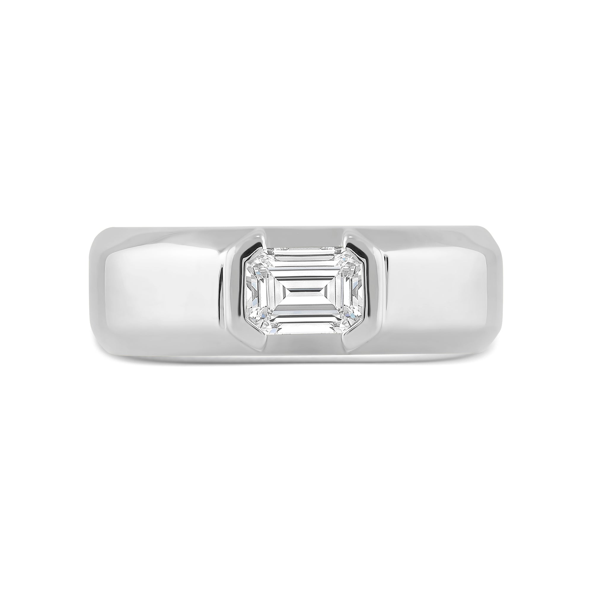 Half Bezel East West Emerald Diamond Men's Ring – With Clarity