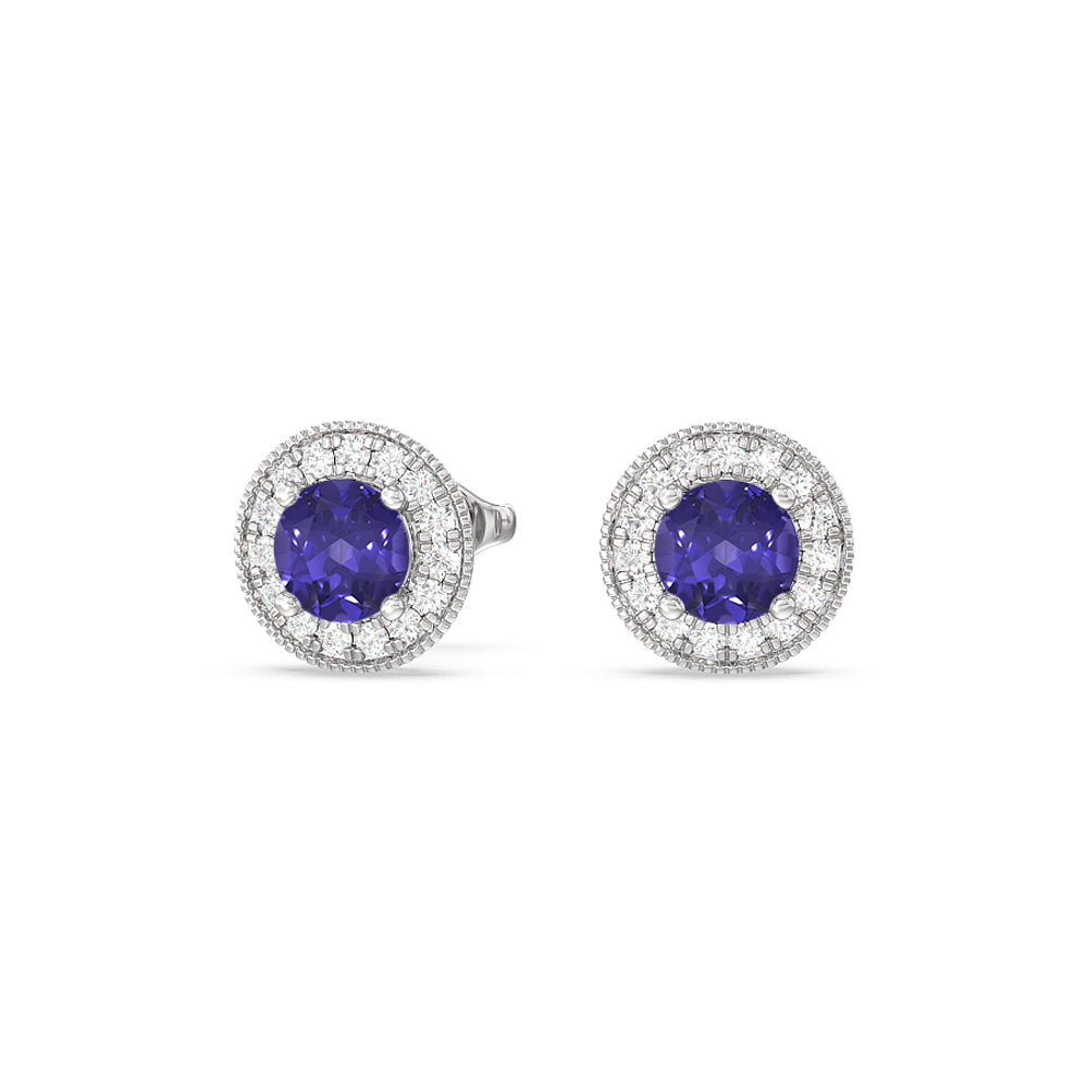 Tanzanite halo stud earrings - 1.25 carat oval set in sterling silver —  Eyigugu