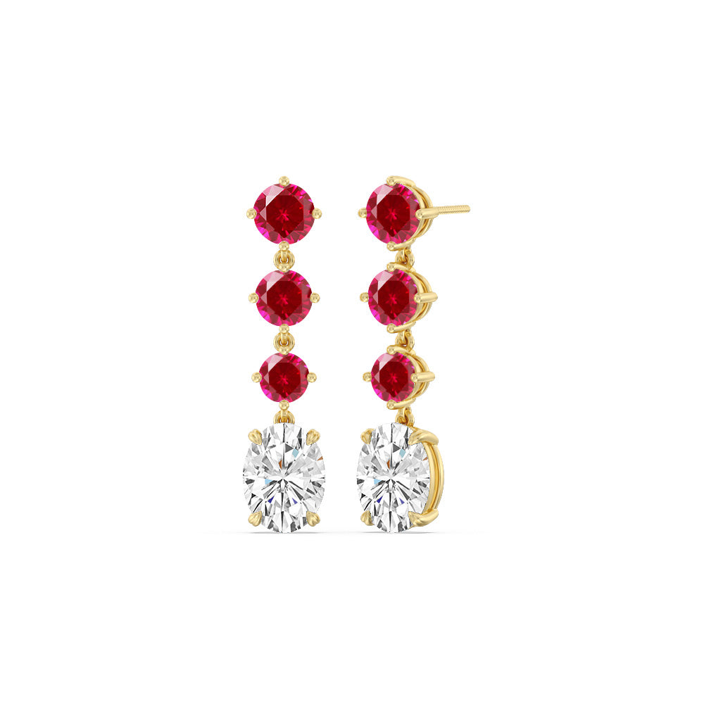 Elegance Oval Diamond and Created Ruby Dangler Earrings