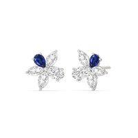 Classic Multi-shape Diamond and Created Sapphire Flower Diamond Earring