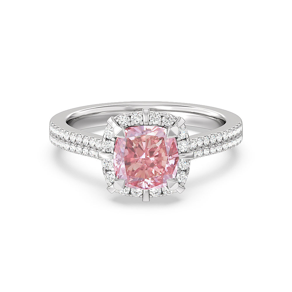 Lafonn Baguette Halo Engagement Ring PINK RINGS Size 5 Platinum 1.6 CTS  Approx.12.5(H)*10.5(W) – Wolf Fine Jewelers