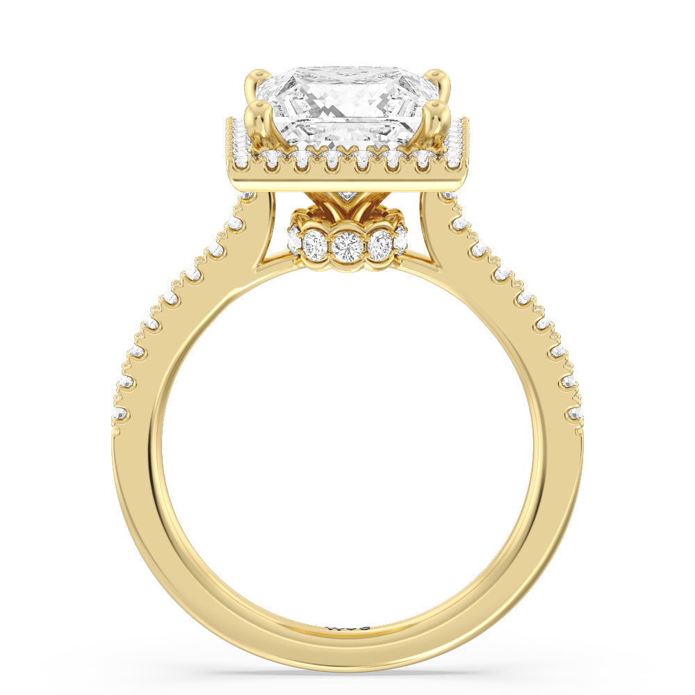 Halo And Scalloped Hidden Halo Cathedral Engagement Ring – With Clarity