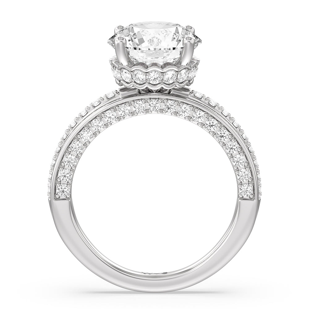 Pave Scalloped Hidden Halo Engagement Ring – With Clarity