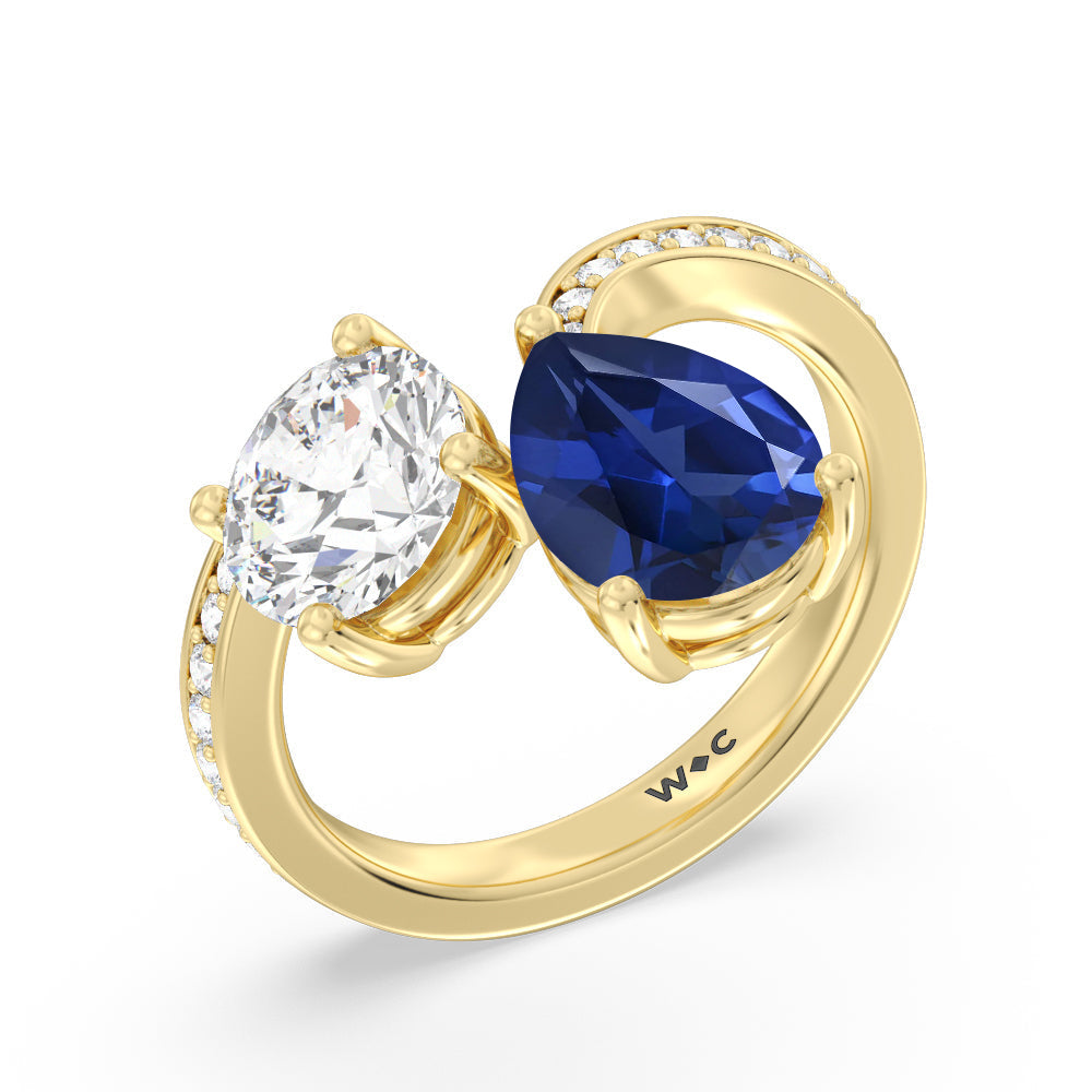 Toi Et Moi Created Sapphire pear and round Diamond Engagement Ring – With  Clarity