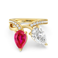 Toi et Moi Created Ruby and Lab Diamond Studded Pave Diamond Ring