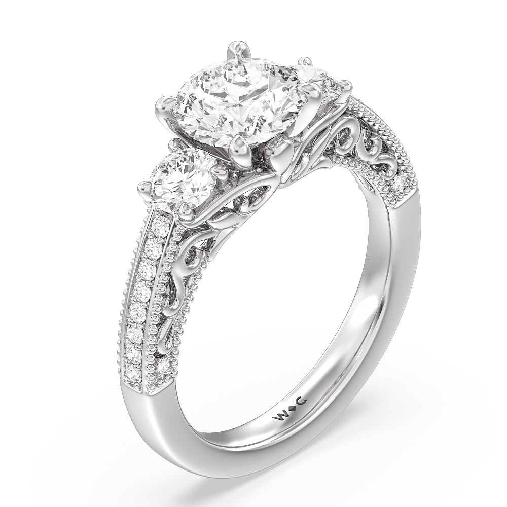 Antique White Black Diamond Engagement Ring with Filigree 1.2ct 14K White  Gold 000073