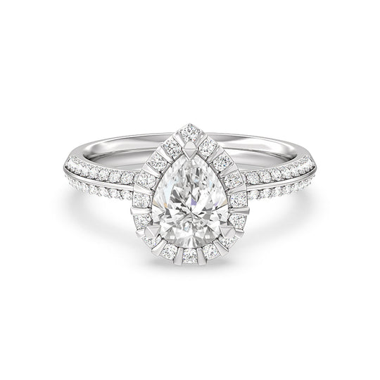 Pave Knife Edge Halo Engagement Ring