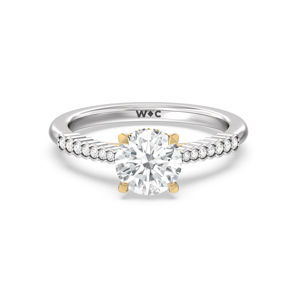 Oval-Cut & Pear-Accented Three-Stone Hidden Halo Engagement Ring w/ Diamond  Arch Undergallery