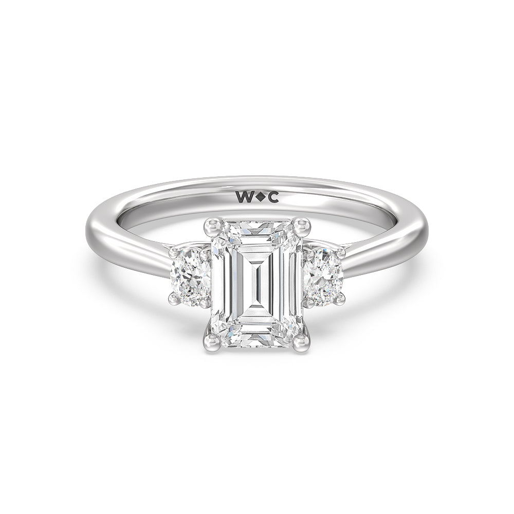 Classic Oval Side Stone In Trellis Basket 1 3/4 CTTW Emerald Cut Lab ...