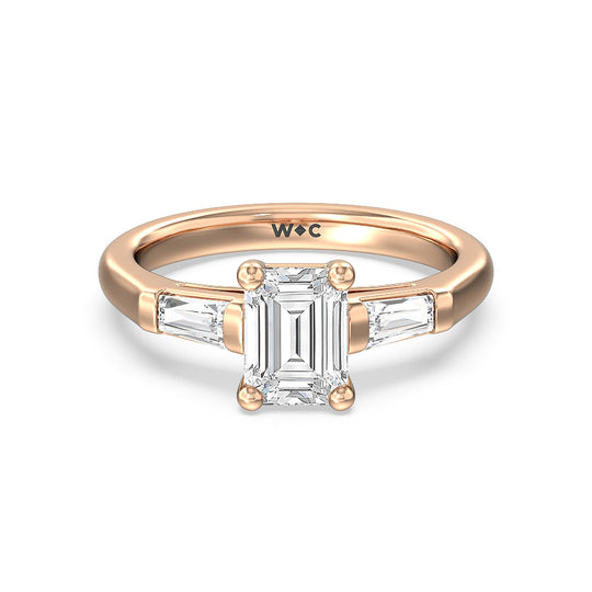 Elegance Three Baguette Diamond Engagement Ring