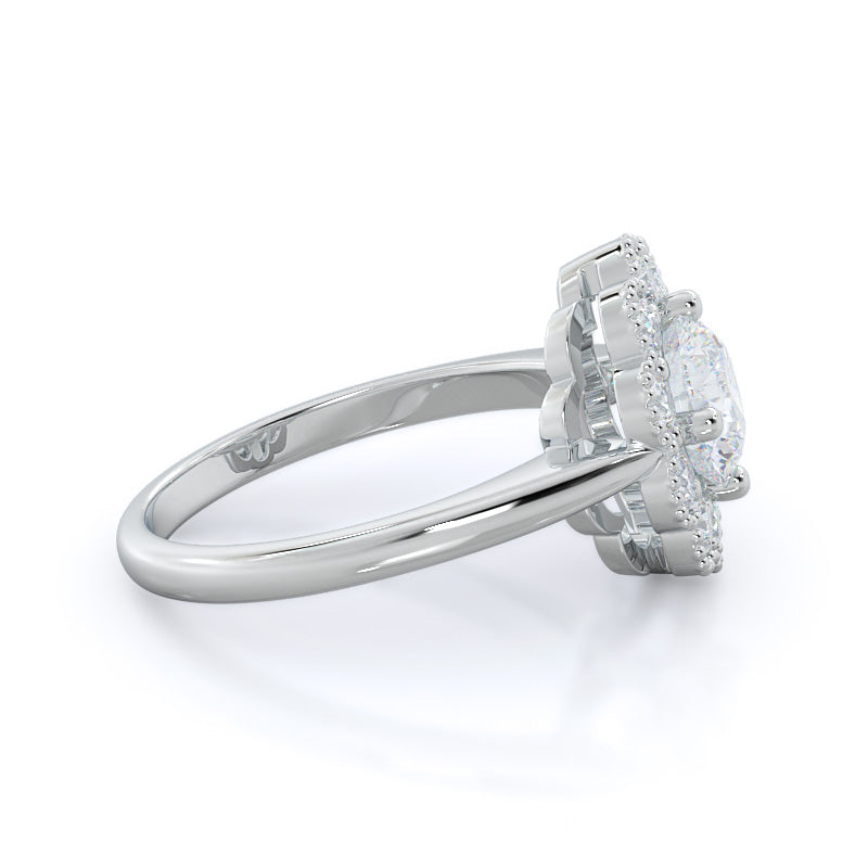Exquisite Sun Flower Design Halo Round Cut Engagement Ring from Black  Diamonds New York