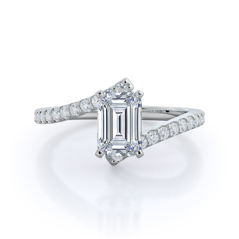 Twist 1 3/4 CTTW Emerald Cut Lab Grown Diamond Engagement Ring in 14KT ...