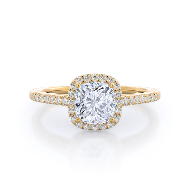 Yellow gold cushion on sale cut halo engagement rings