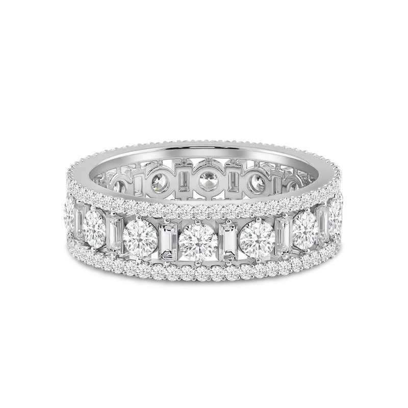 Luxe Pattern Round and Baguette Diamond Eternity Ring – With Clarity